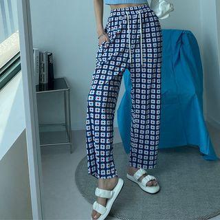 Flower-pattern Pleated Wide-leg Pants