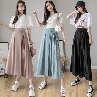 Cropped Wide-leg Pleated Chiffon Pants