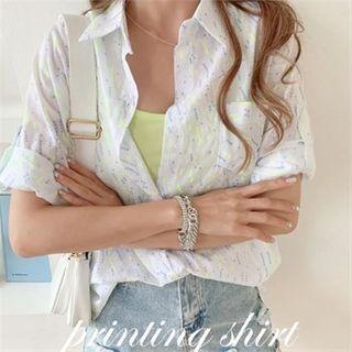 Tab-sleeve Dotted Shirt