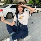 Short-sleeve Print T-shirt / Denim Dungarees