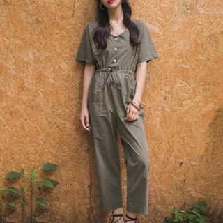 Short-sleeve Drawstring-waist Jumpsuit