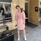 Elbow-sleeve Knot Front Dress Pink - One Size