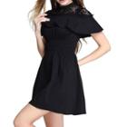 Ruffle Trim Lace Panel Short-sleeve A-line Dress