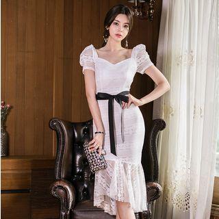 Short-sleeve Midi Lace Mermaid Dress