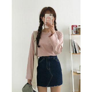 Hidden Band-waist Stitched Denim Miniskirt
