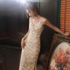 Spaghetti Strap V-neck Floral Sheath Dress