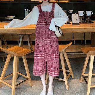 Crew-neck Long-sleeve Knit Top / Plaid Knitted Jumper Dress