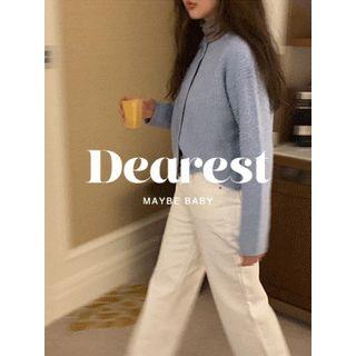 Boucl -knit Wool Blend Cardigan One Size