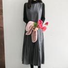 Wool Blend Pleated Long Pinafore Dress