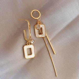 Rectangle Shell Rhinestone Asymmetrical Alloy Fringed Earring