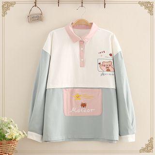 Bear Printed Color-block Sweatshirt