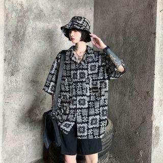 Set: Short-sleeve Patterned Shirt + Bucket Hat
