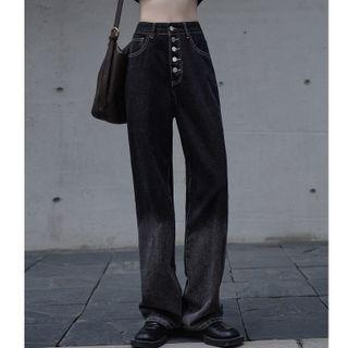 High-waist Gradient Denim Straight Cut Pants