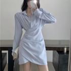 Shirred Mini Bodycon Shirtdress