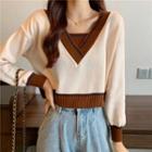 Mock Two-piece Contrast Trim Cropped Sweater
