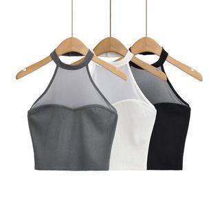 Sleeveless Halter Mesh Crop Top