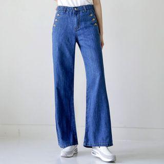 Button-trim Bell-bottom Jeans