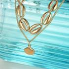 Scallop Pendant Layered Choker Necklace 3616 - Gold - One Size