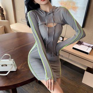 Set: Two Tone Cropped Hoodie + Sleeveless Mini Dress