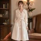 Plain Single-breasted Trench Coat With Sash