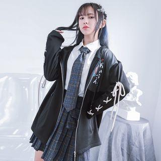 Lace-up Zip-up Hoodie