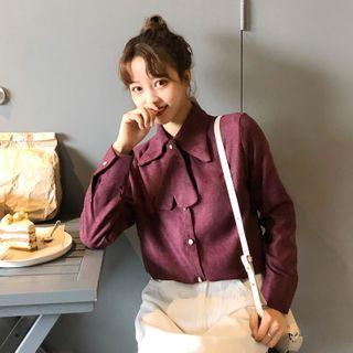 Corduroy Bow-neck Shirt Wine Red - One Size