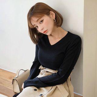 V-neck Long-sleeve Light Knit Top