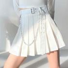 High-waist Mini Pleated Skirt With Chain