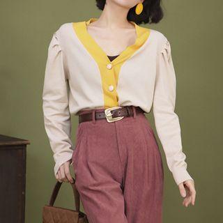 Two Tone Cardigan Almond - One Size