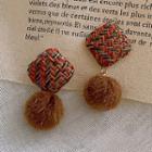 Bobble Drop Earring 1 Pair - 925 Silver Needle Earring - Orange & Brown - One Size