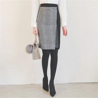 Color-block Check Pencil Skirt