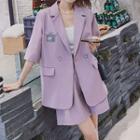 Set: Elbow-sleeve Double Breasted Blazer + Dress Shorts