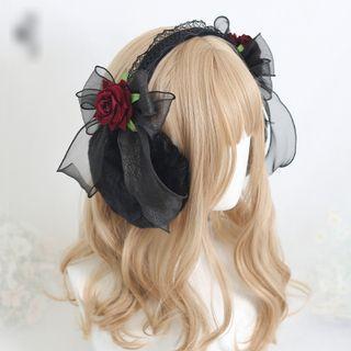 Rose Ribbon Earmuffs Rose Bow - Black - One Size