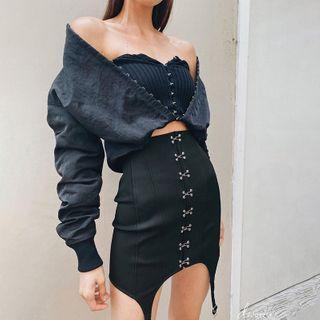 Hook-and-eye Midi Skirt