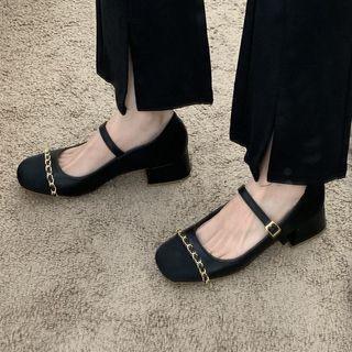 Block Heel Chain Mary Jane Shoes