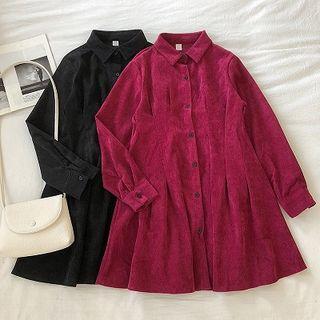 Plain Single-breasted Long-sleeve Dress