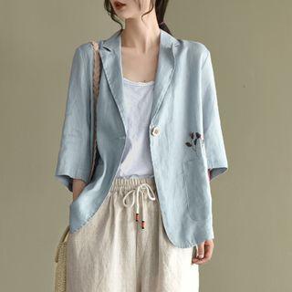 Elbow-sleeve Floral Embroidered Blazer