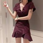 Short-sleeve Ruffle Wrap Mini Dress