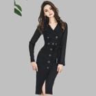 Long-sleeve Single-breasted Sheath Coat Dress
