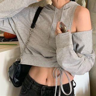 Cold Shoulder Hoodie As Shown In Figure - One Size