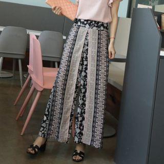 Band-waist Wrap-front Pattern Pants