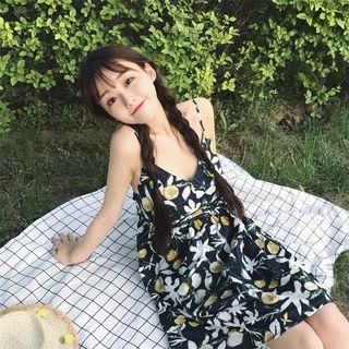 Floral Print Strappy-back Spaghetti Strap Dress