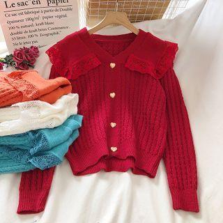 Heart Embellished Lace Trim Sweater