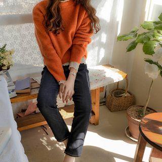 Drop-shoulder Woolen Sweater Dark Green - One Size