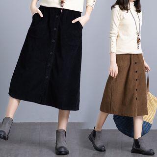 Corduroy Button-front Midi Skirt