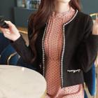 Open-front Piped Tweed Cardigan