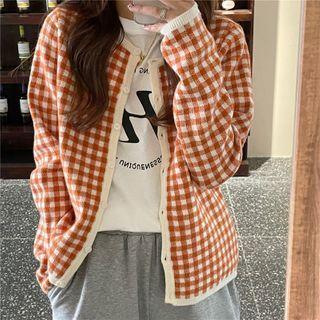 Plaid Cardigan Tangerine - One Size
