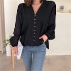Lace-panel Buttoned Peasant Blouse