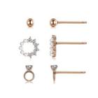 Sterling Silver Plated Rose Gold Simply Geometric Three-piece Stud Earrings With Cubic Zircon And Pearls Rose Gold - One Size