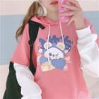 Mock Two Piece Printed Hoodie Pink - One Size